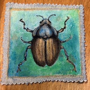 Hand painted ART Patch with scarab. One of a kind. Apply to jeans, bag etc.